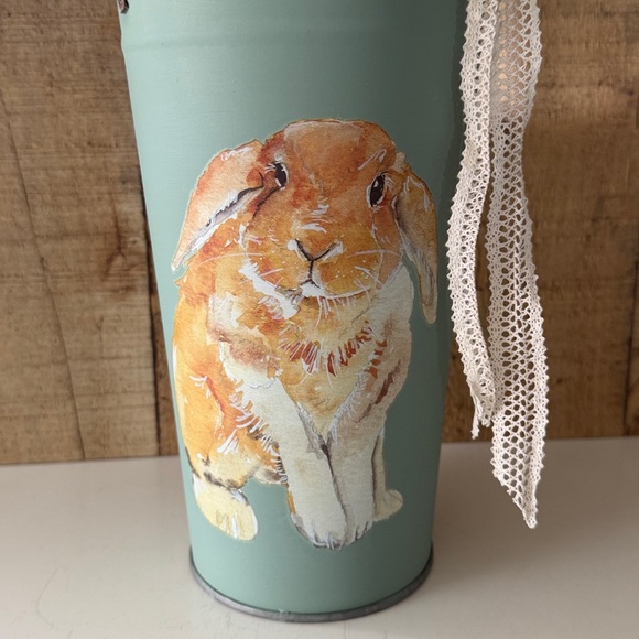 Painted Galvanized Bucket with Bunny Accent~Spring Decor - Picture 2 of 8